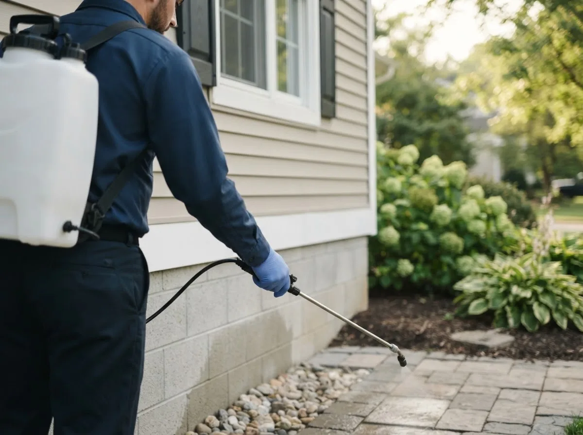 Pest control technician inspecting a home in Lairdsville, PA
